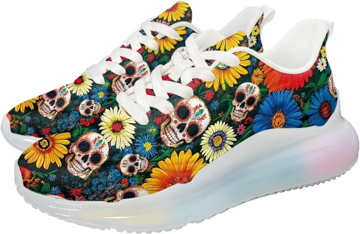 Women's Skull Sneaker Cozy Air Cushion Footwear Travel Sneaker Lightweight Anti-Slip Walking Shoes for Women US 6-11
