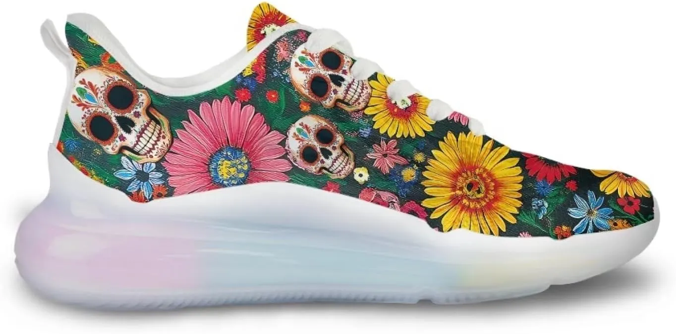 Women's Skull Sneaker Cozy Air Cushion Footwear Travel Sneaker Lightweight Anti-Slip Walking Shoes for Women US 6-11