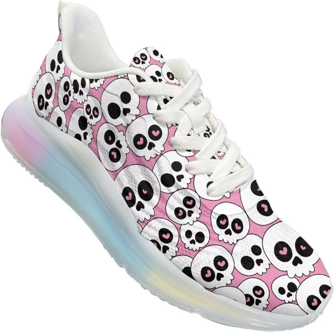 Women's Skull Sneaker Cozy Air Cushion Footwear Travel Sneaker Lightweight Anti-Slip Walking Shoes for Women US 6-11
