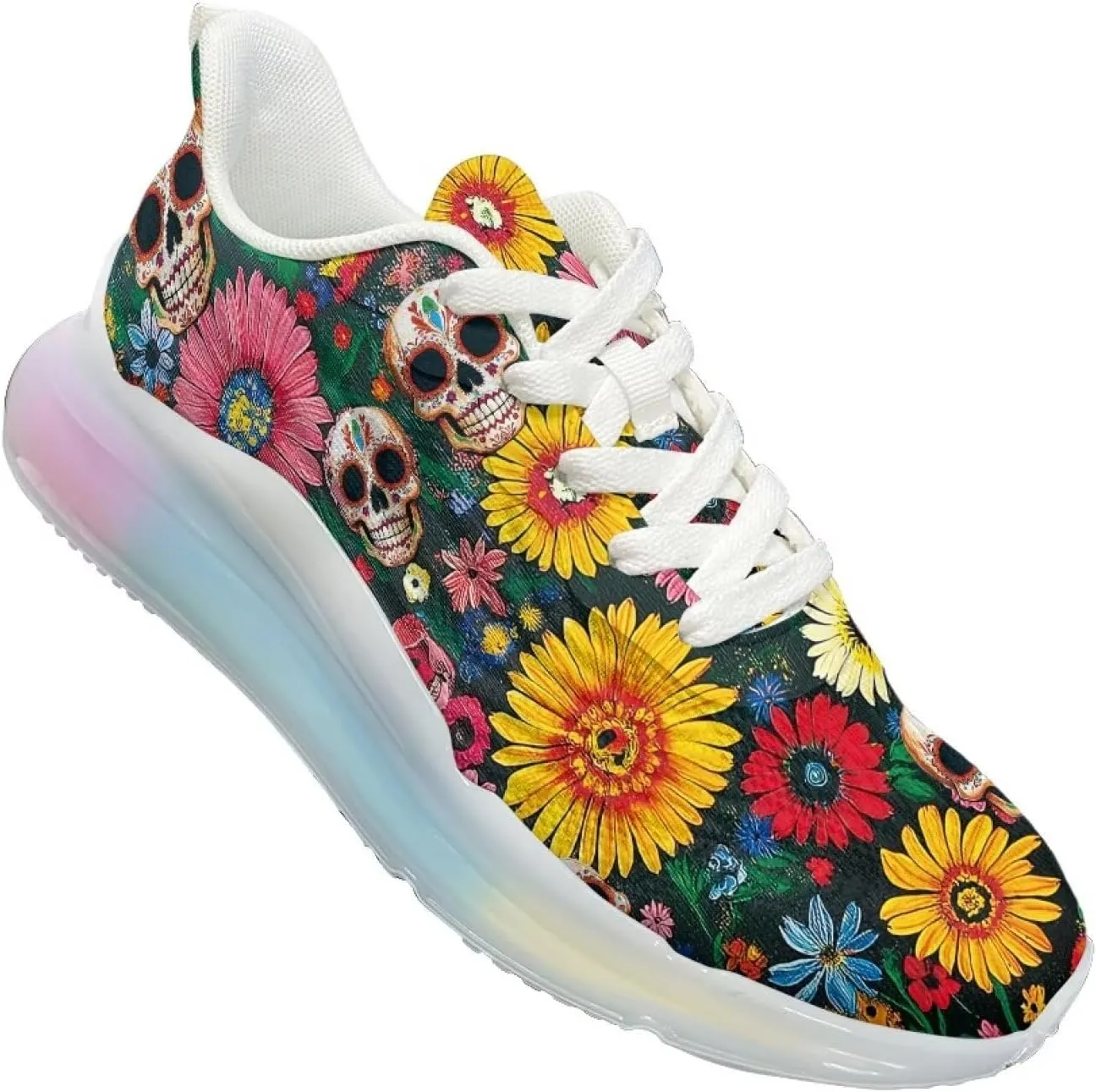 Women's Skull Sneaker Cozy Air Cushion Footwear Travel Sneaker Lightweight Anti-Slip Walking Shoes for Women US 6-11