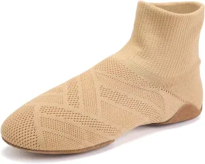 YKXLM Women Standard Practice Social Dance Sneaker Beginner Dance Practice Shoes for Women Low Heel Ballroom,Beige,1" Heel,5.5 US