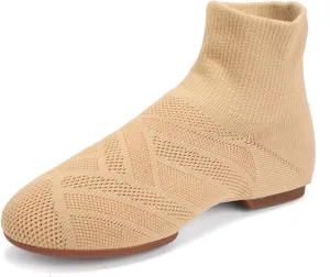 YKXLM Women Standard Practice Social Dance Sneaker Beginner Dance Practice Shoes for Women Low Heel Ballroom,Beige,1" Heel,6 US