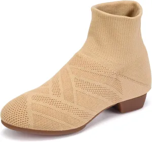 YKXLM Women Standard Practice Social Dance Sneaker Beginner Dance Practice Shoes for Women Low Heel Ballroom,Beige,1" Heel,9 US